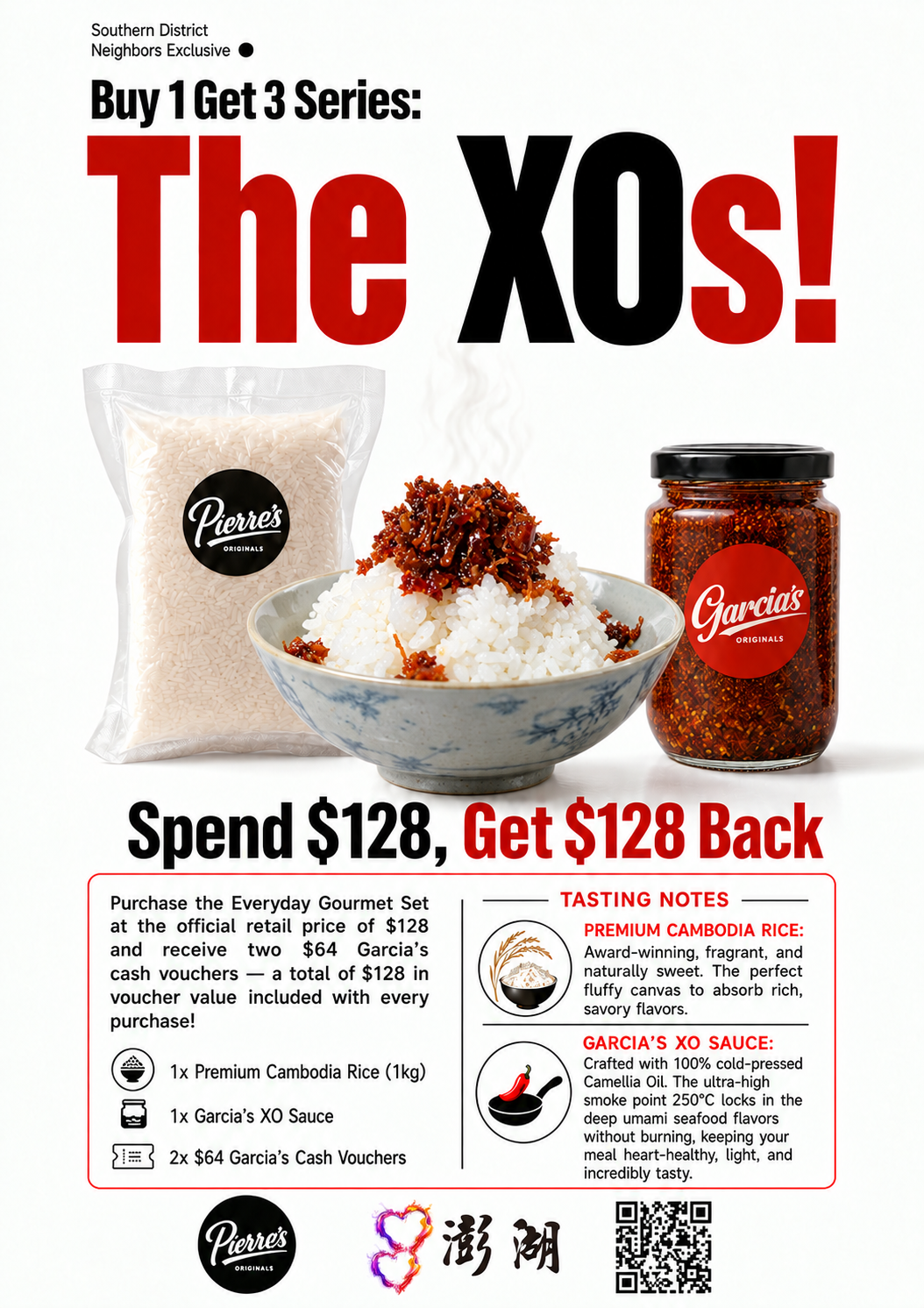 Pierre’s and Garcia’s Everyday Gourmet Set with Cambodia rice, XO sauce and HK$128 in cash vouchers.